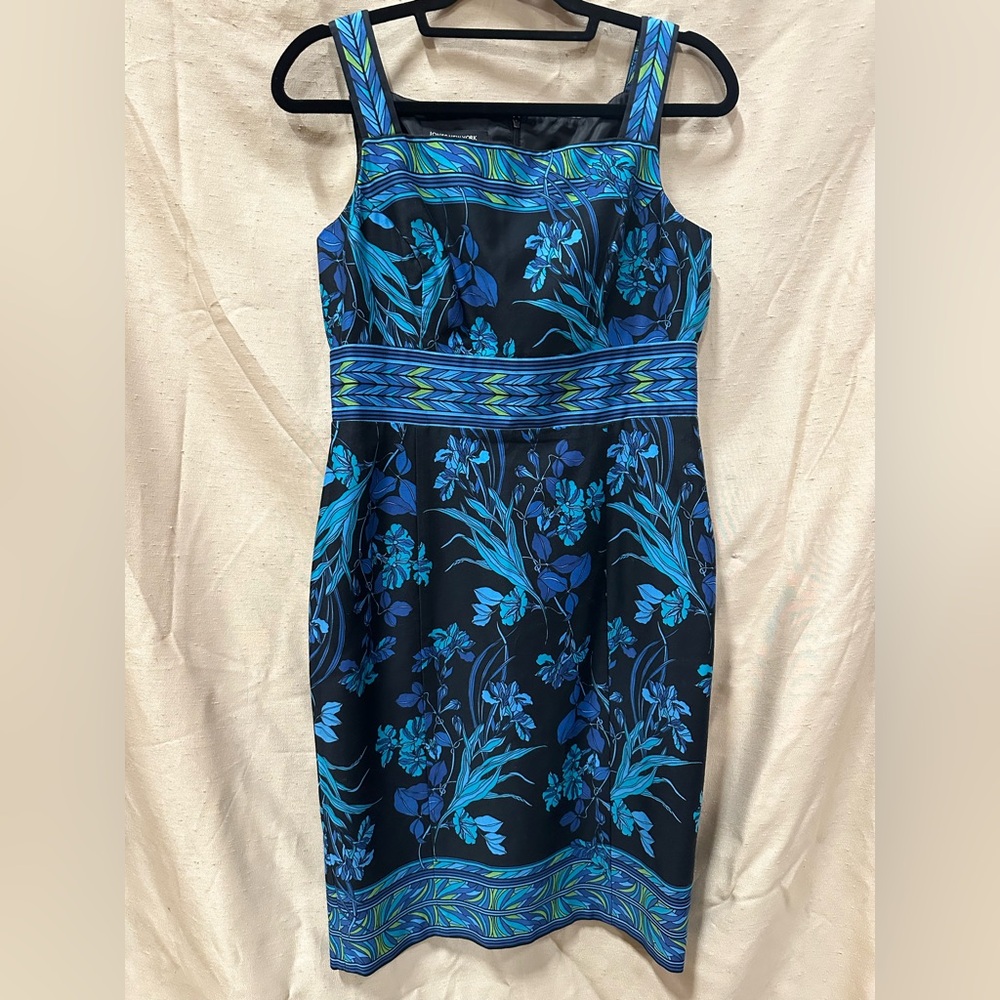 Jones New York Blue and Black Halter Sheath Midi Dress